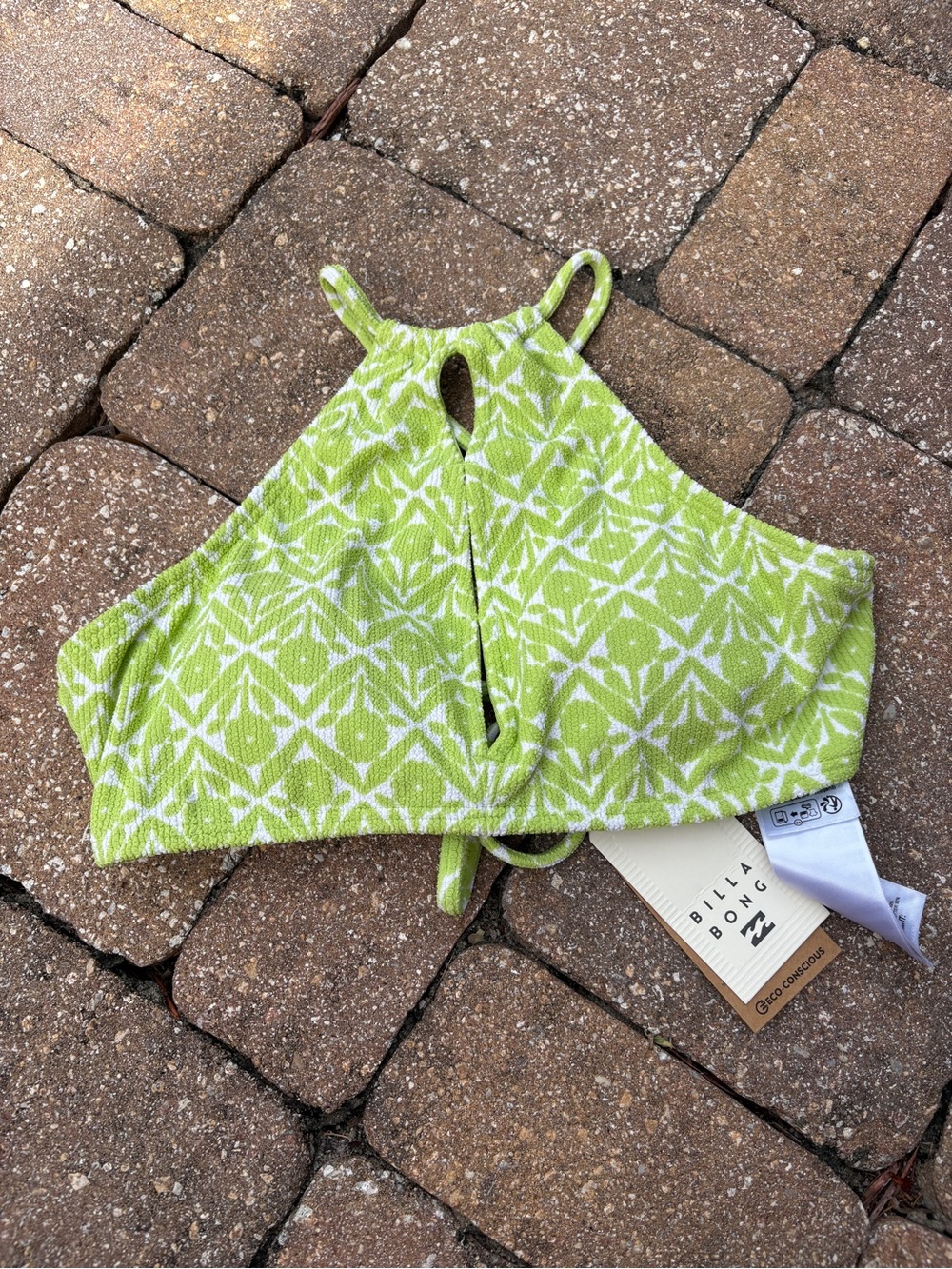 NWT Billabong Lime Green Patterned Bikini Top